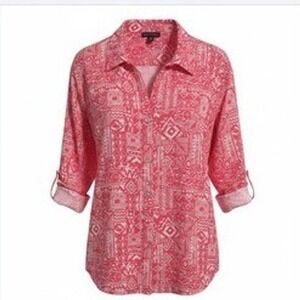 N Touch Geometric Womens size 2X Roll Tab Beach Casual‎ Summer Boho Button Tunic
